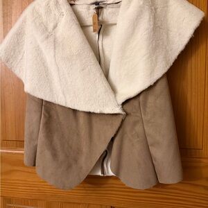 Stylish Tan and Cream Cape Jacket NWT